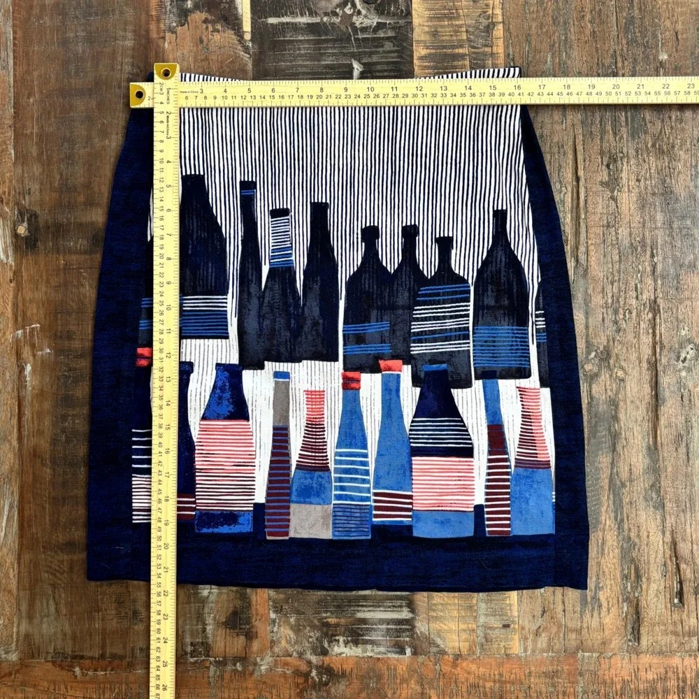 NIC+ZOE Eclectic Art to Wear Navy Wine Bottle Print Pinstripe Pencil Skirt 8 - Picture 4 of 9